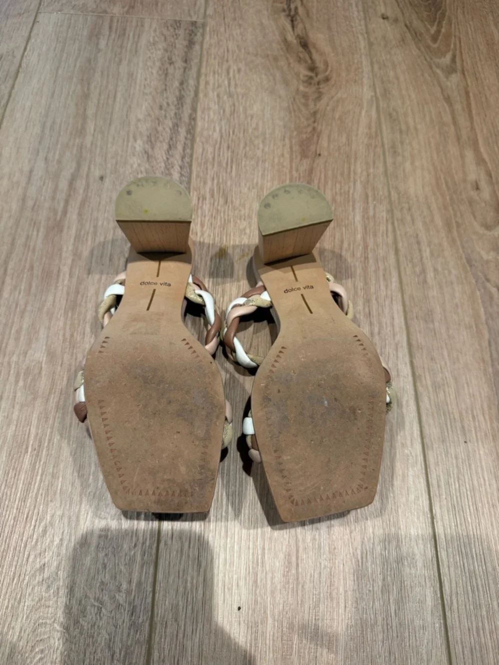 Dolce‎ Vita Blush, White & Gold Braided Strap Heeled Sandals